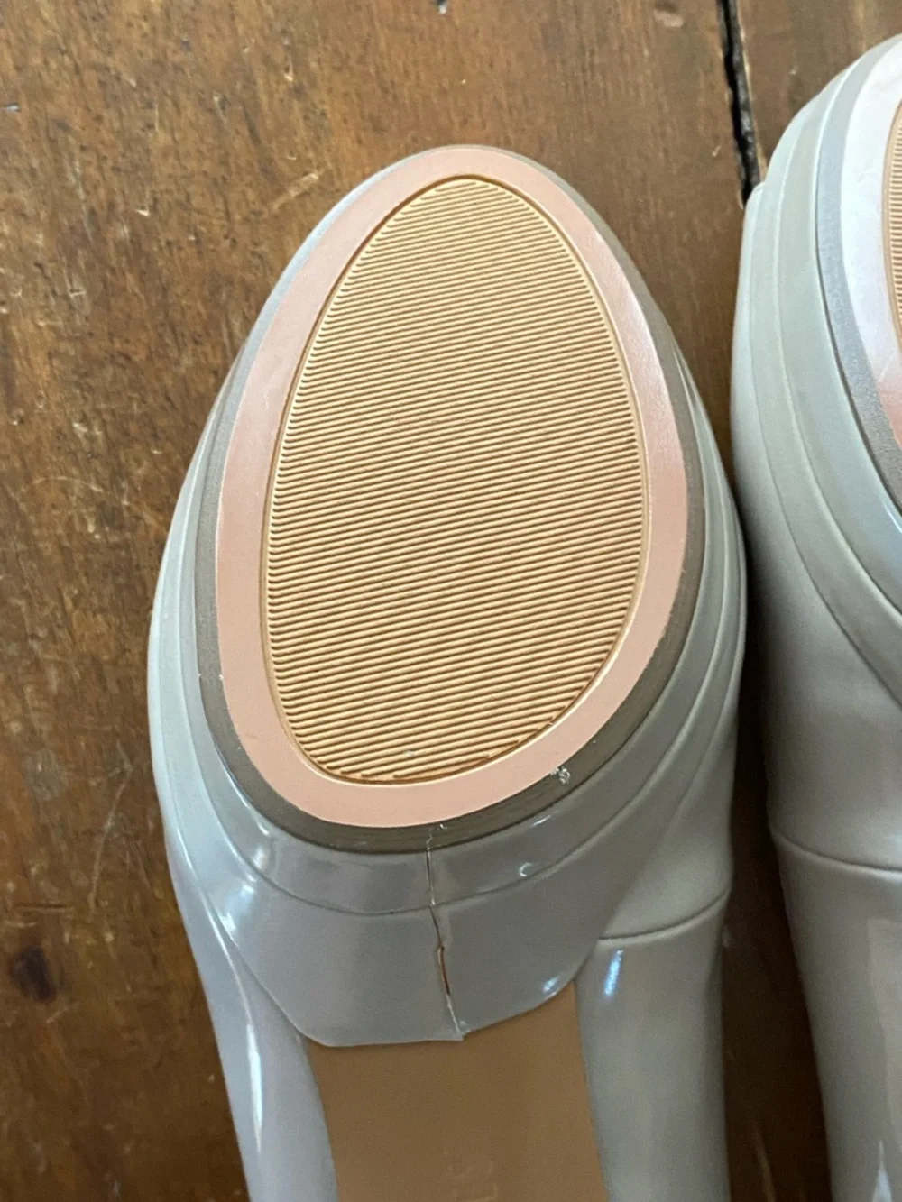 Nine West Taupe Patent Peep-Toe Slingback Heels - Picture 11 of 15